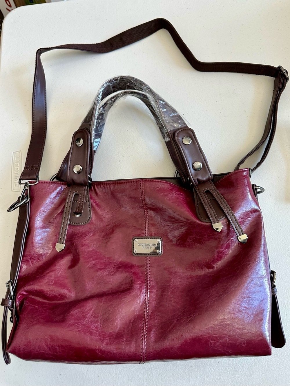 Grace’s Bag’s Women’s Burgundy Tote Bag Brown Accents - Classic Everyday Carry